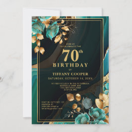 Elegant Teal Guld 70:e Födelsedagsfesten Inbjudningar