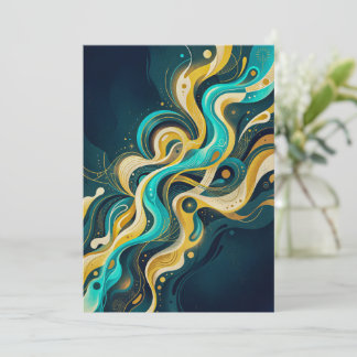 Elegant Teal Guld Abstrakt Flödeskonst Inbjudningar