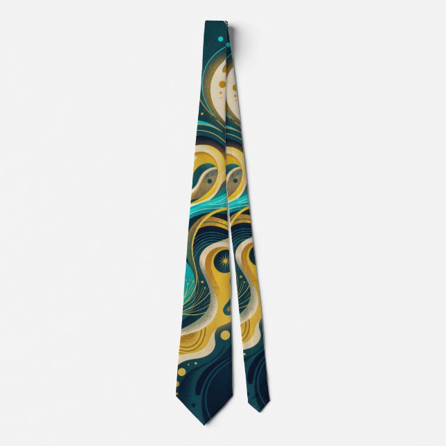 Elegant Teal Guld Abstrakt Flödeskonst Slips (Framsida)