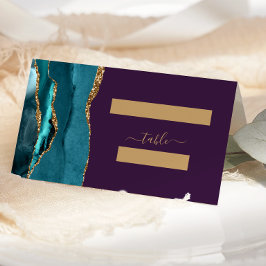 Elegant Teal Guld Agat Lila Bröllop Placeringskort
