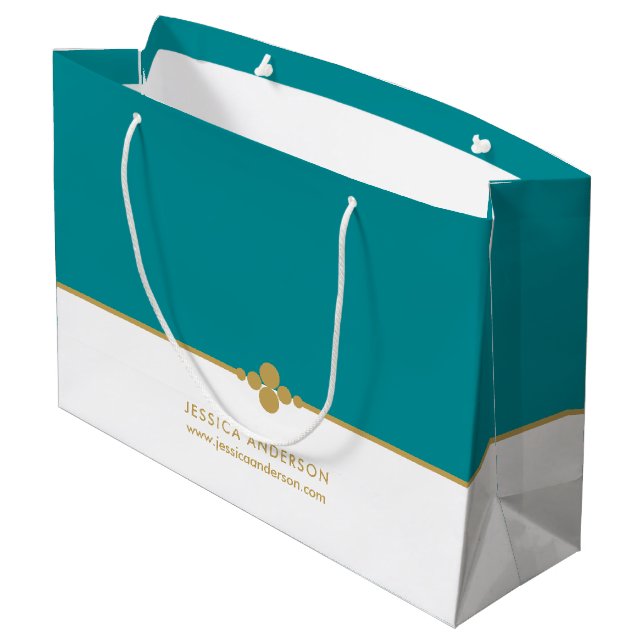 Elegant Teal Guld Anpassningsbar Large Gift Bag (Baksidan Vinklad)
