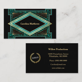 Elegant Teal Guld Art Deco Visitkort