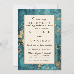 Elegant Teal Guld Bible Verse Christian Bröllop Inbjudningar