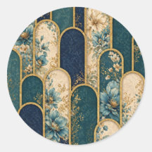Elegant Teal & Guld Blommig Båge-dekal
