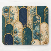 Elegant Teal & Guld Blommig Båge Musmatta