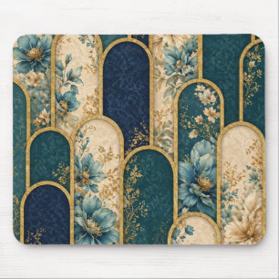 Elegant Teal & Guld Blommig Båge Musmatta