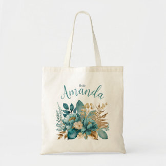 Elegant Teal & Guld Blommigt brid Tygkasse