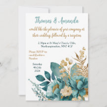 Elegant Teal & Guld Blommigt bröllop
