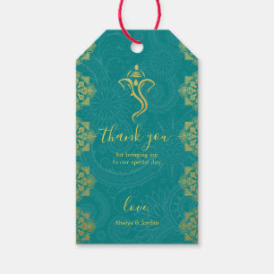 Elegant Teal & Guld Ganesha & Mehndi Hindu Bröllop Presentetikett