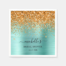 Elegant Teal Guld Glitter Gnistra Namn