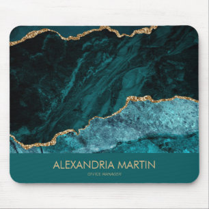 Elegant Teal Guld Glitter Marmor Kontor Musmatta