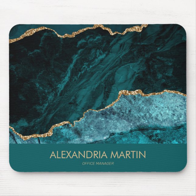 Elegant Teal Guld Glitter Marmor Kontor   Musmatta (Framsidan)