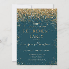 Elegant Teal Guld Glitter Pension Party Inbjudningar
