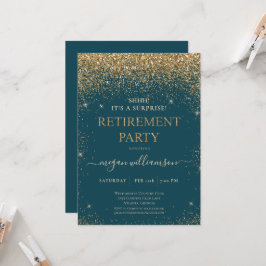 Elegant Teal Guld Glitter Pension Party Inbjudningar