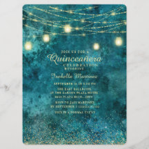 Elegant Teal Guld Glitter String Light Quinceañera