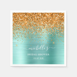 Elegant Teal Guld Glitter Vita Gnistran Namn Pappersservett