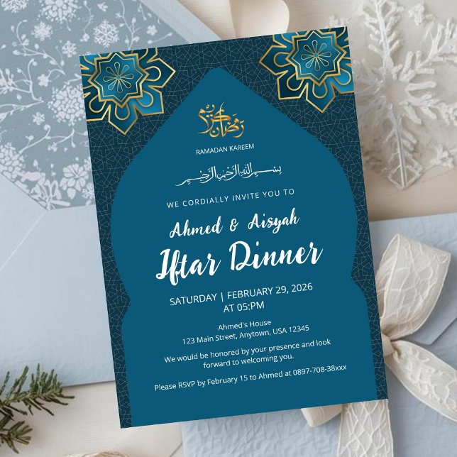 Elegant Teal Guld Islamisk Ramadan Iftar-inbjudan Inbjudningar (Skapare uppladdad)