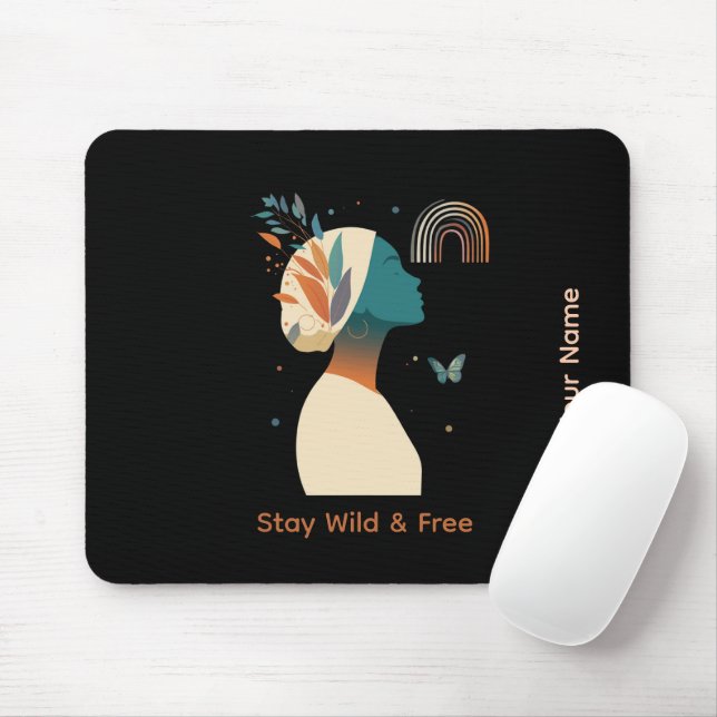 Elegant Teal & Guld Kvinnlig Profil Illustration Musmatta (Med mus)