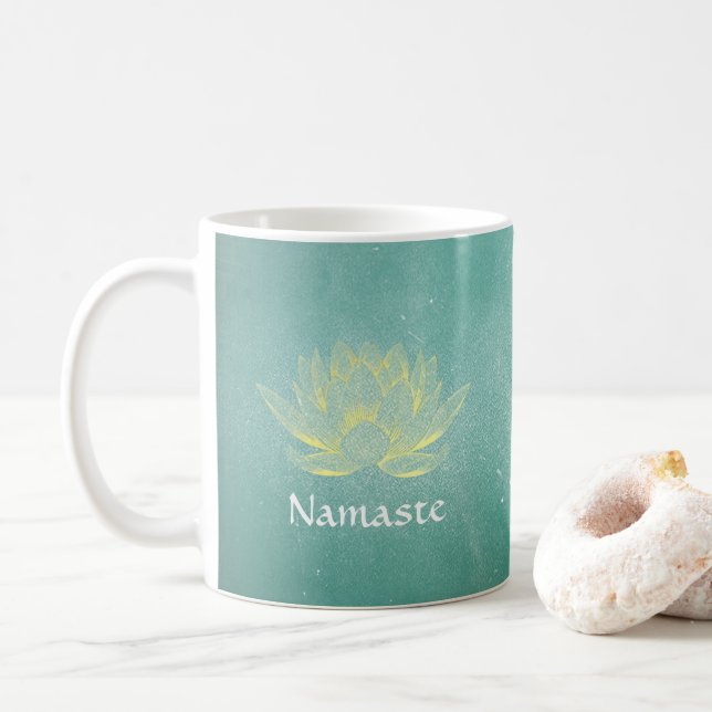 Elegant Teal Guld Lotus Yoga Mediation-instruktör Kaffemugg (Med munk)