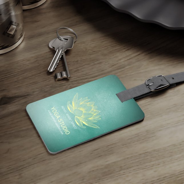 Elegant Teal Guld Lotus YOGA Meditation Instructor Bagagebricka (Skapare uppladdad)