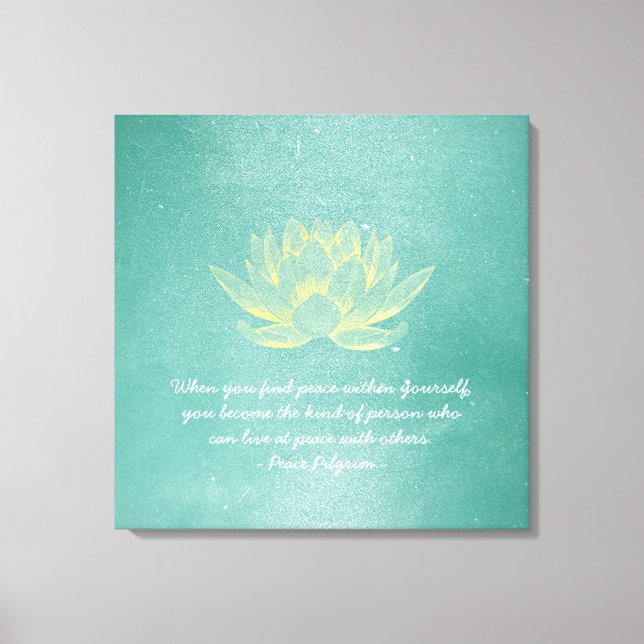 Elegant Teal Guld Lotus YOGA Meditation Instructor Canvastryck (Framsida)