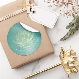 Elegant Teal Guld Lotus YOGA Meditation Instructor Runt Klistermärke