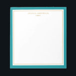 Elegant Teal Guld Personlig Anteckningsblock<br><div class="desc">Det här anteckningsblocket har elegant och minimalistiskt tjockt gräns och tunt guld gräns. Anpassa den med ditt namn eller med ditt företag namn.</div>