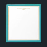 Elegant Teal Guld Personlig Anteckningsblock<br><div class="desc">Det här anteckningsblocket har elegant och minimalistiskt tjockt gräns och tunt guld gräns. Anpassa den med ditt namn eller med ditt företag namn.</div>