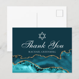 Elegant Teal Guld Personlig Bat Mitzvah Tacksamhet Vykort