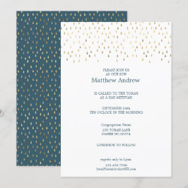 Elegant Teal & Guld Raindros Bat mitzvah Inbjudningar