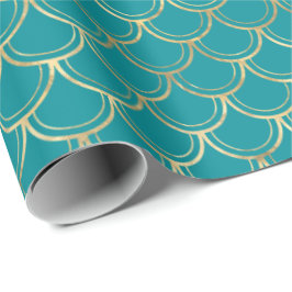 Elegant Teal Guld Scallop Mönster Wrapping Papper Presentpapper
