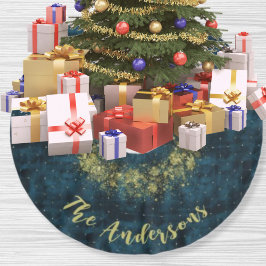 Elegant Teal Guld Snöflingor Velvet Jul Julgransmatta Borstad Polyester