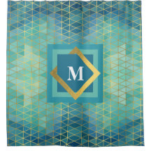 Elegant Teal Guld Turkos Geometric any Monogram