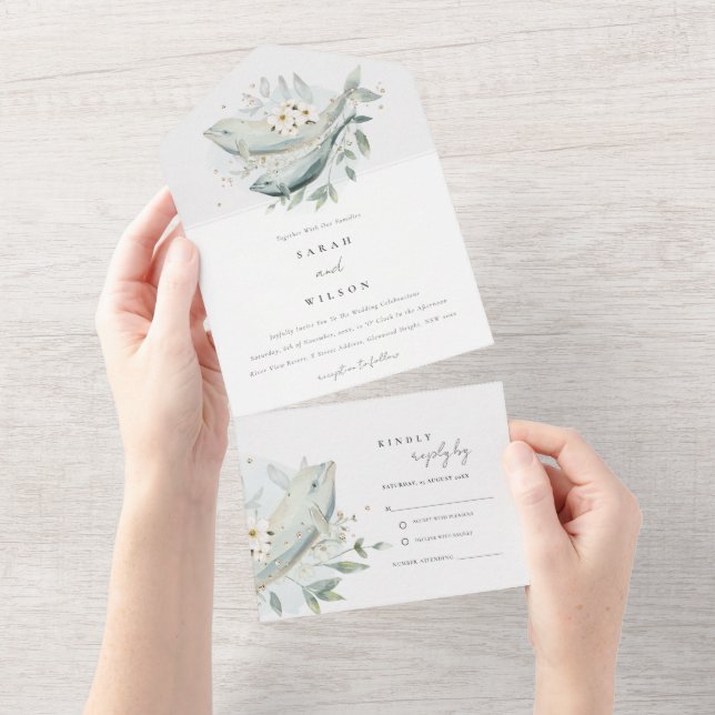 Elegant Teal Guld Undervattensfisk Blommigt Bröllo (Avrivbar del)