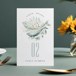 Elegant Teal Guld Undervattensfisk Blommigt Bröllo Bordsnummer