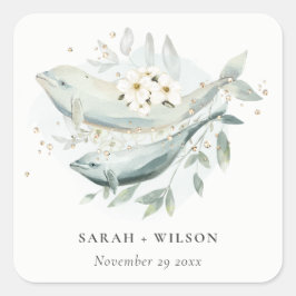 Elegant Teal Guld Undervattensfisk Blommigt Bröllo Fyrkantigt Klistermärke