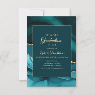 Elegant Teal Guldmarmor Agat Examen Inbjudningar