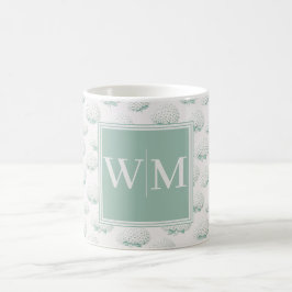 Elegant Teal Hortensia Monogram Kaffemugg