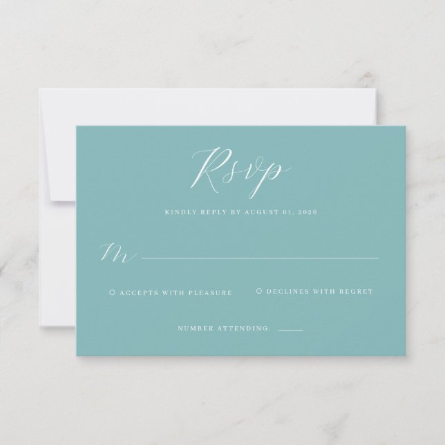 Elegant Teal Kalligrafi RSVP OSA Kort (Framsida)