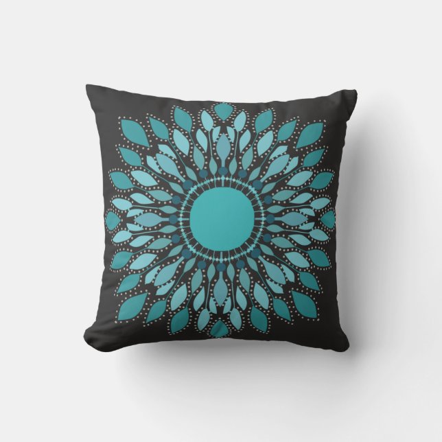 Elegant Teal Lotus Flower Mandala Dekorativ kudde (Framsida)