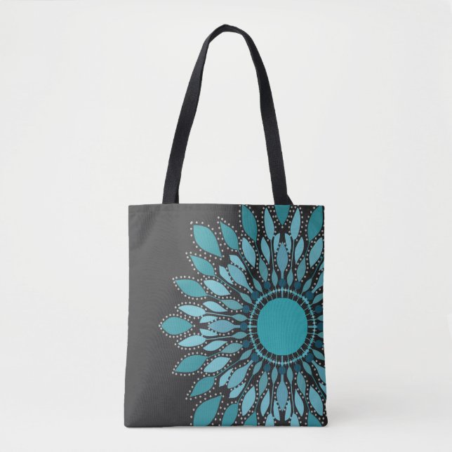 Elegant Teal Lotus Flower Mandala Tygkasse (Framsida)