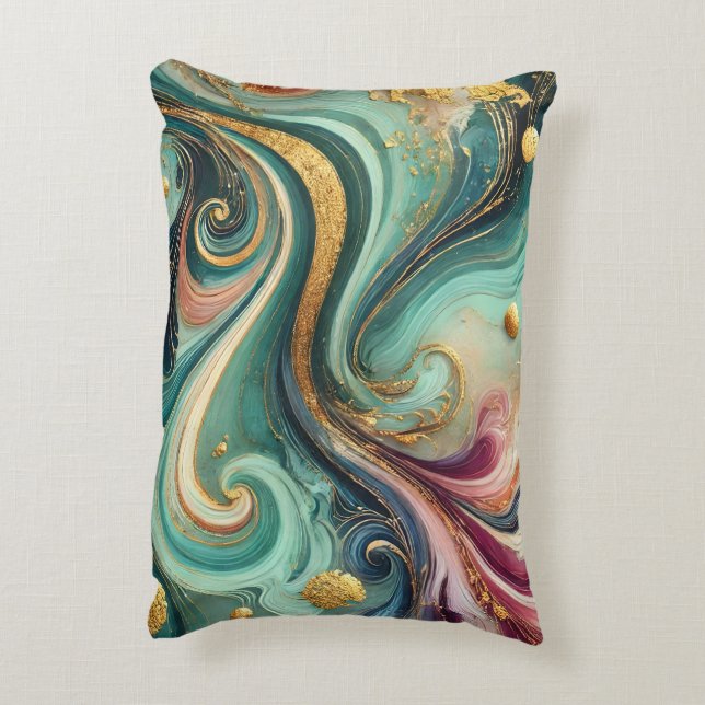 Elegant Teal & Magenta Abstrakt Art Pillow Prydnadskudde (Baksidan(Vertikal))
