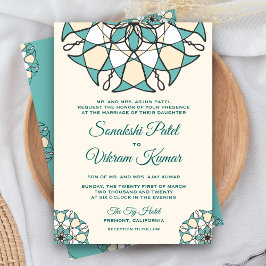 Elegant Teal Mandala indisk bröllopsinbjudan Inbjudningar