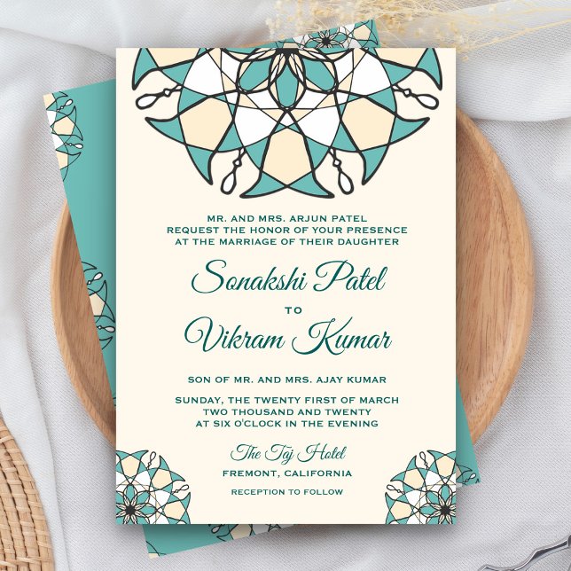 Elegant Teal Mandala indisk bröllopsinbjudan Inbjudningar (Skapare uppladdad)