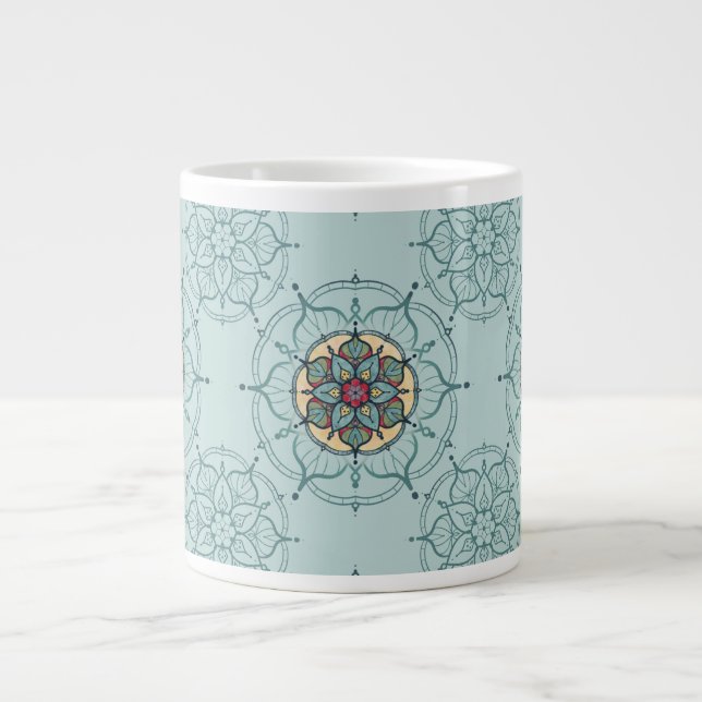 Elegant Teal Mandala Mugg Jumbo Mugg (Framsidan)