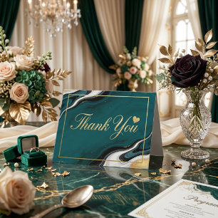 Elegant Teal Marmor & Guld Agat Tack Kort