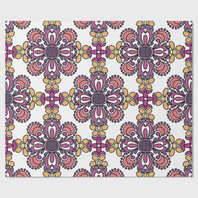 Elegant Teal & Maroon Floral Pattern Wrapping  Presentpapper (Platt)