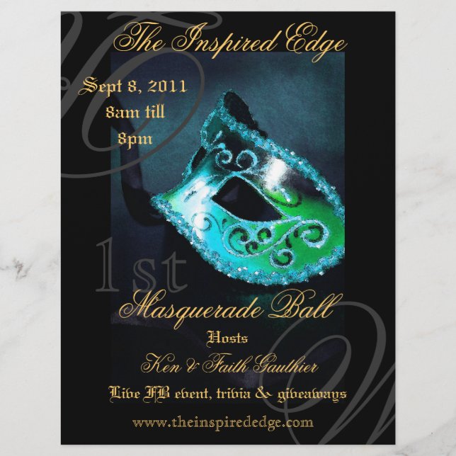 Elegant Teal MasqueraBoll Party Event Flyer (Framsidan)