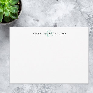 Elegant Teal Minimalist Monogram Anteckningskort