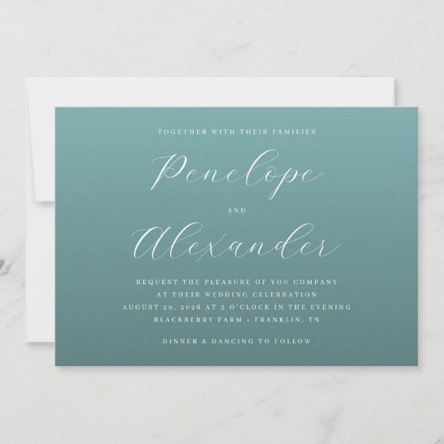 Elegant Teal Minimalist Wedding Invitation Inbjudningar (Framsida)